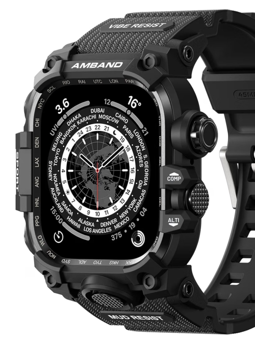 Amband M3 Series 49mm Black Protective Smartwatch Case for Apple Watch - Picture 1 of 16